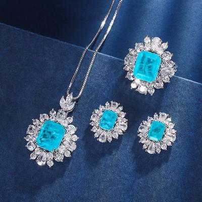 Jewelry Copper Bottom Gold Plated Jewelry Set Simulation Paraiba Premium Retro Set 10 * 12-6 * 8