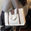 Casual Large-capacity Women's 2025 Winter New Shopping Bag Korean Version Color Matching Fashion Simple Canvas Women's Shoulder Tote Bag