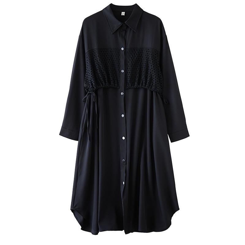 Langarm Übergröße Schwarz Vintage Neu in Kleider für Damen lässig locker Frühling Herbst Hemdkleid