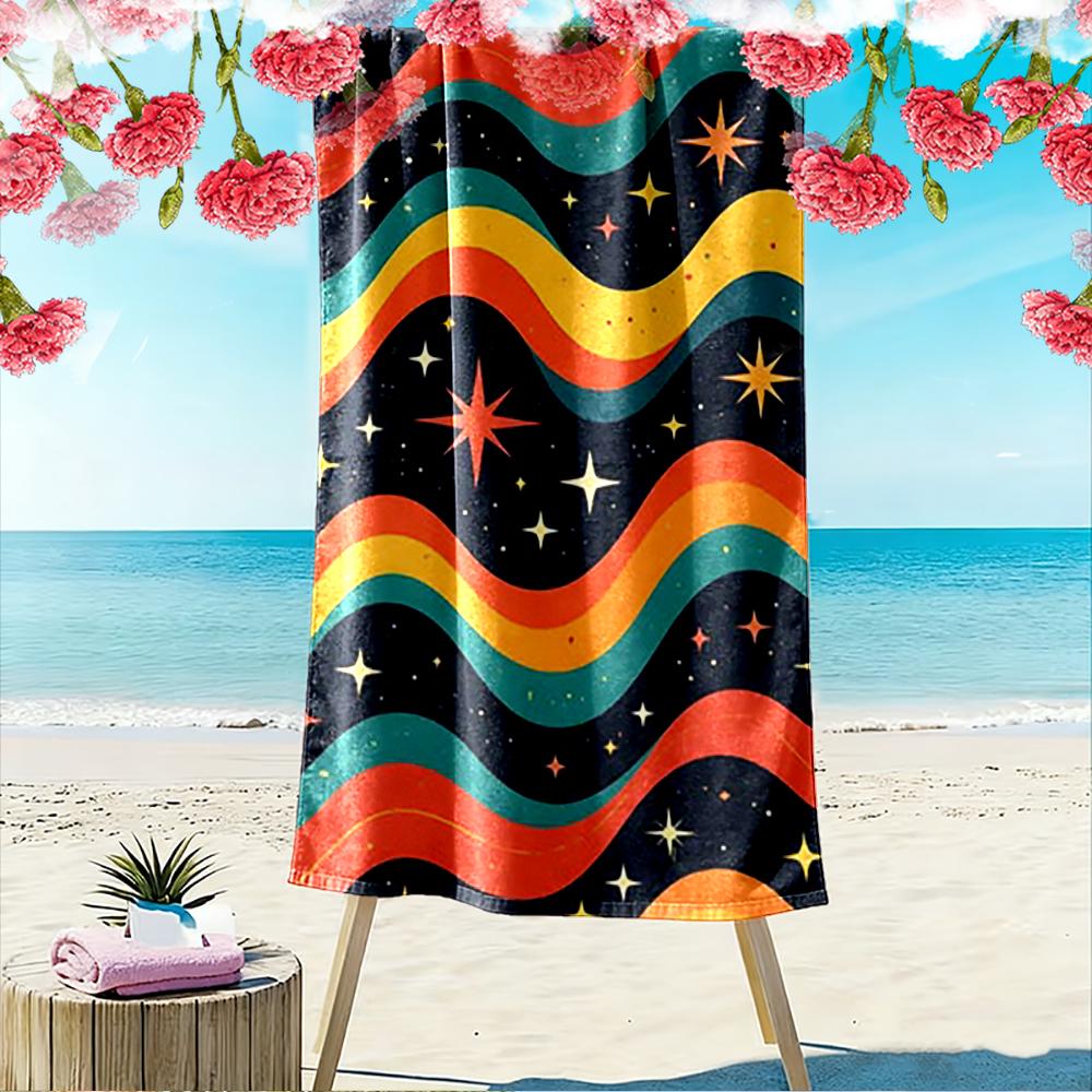 Colorful Waves and Stars Pattern Beach Towel Beach Towel Quick-drying for Travel Outdoor Sports Jogging Beach and Swimming