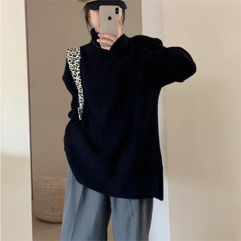 

Нежный галстук ленивый ветер водолазка свитер женский осень и зима новый маленький свободный пуловер вязаный свитер топ женский One Size чёрный