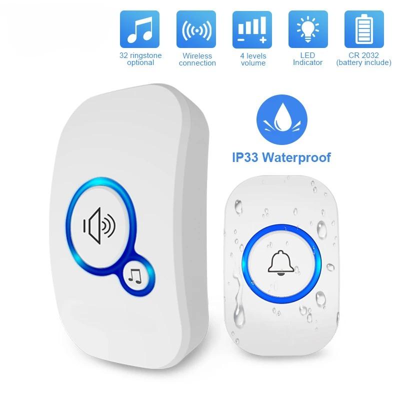 Wireless Waterproof Doorbell Doorbell Waterproof Wireless Chime Home Doorbell Intelligent 32 Songs Smart Doorbell Alarm With Battery