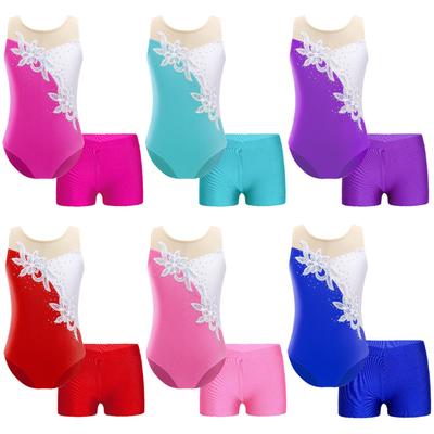 Kids Girls Sleeveless Glittery Sequins Leotard with Shorts 2 Piece Dance Gymnastic Skating Costume Dancewear