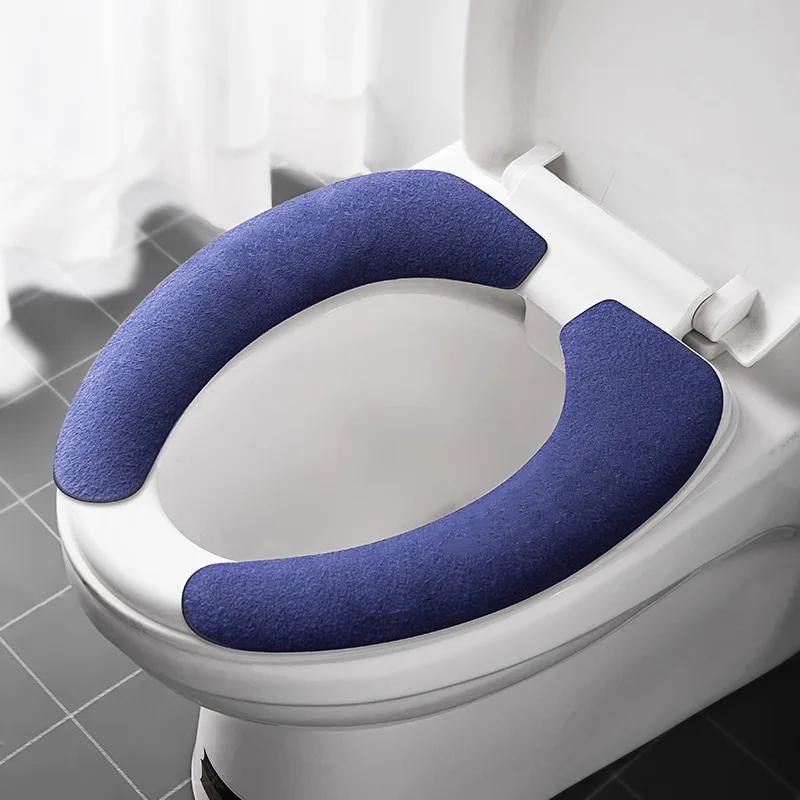 2Pc/set Universal Toilet Seat Cover Soft WC Paste Toilet Sticky Seat Pad Washable Bathroom Warmer Seat Lid Cover Pad Cushion