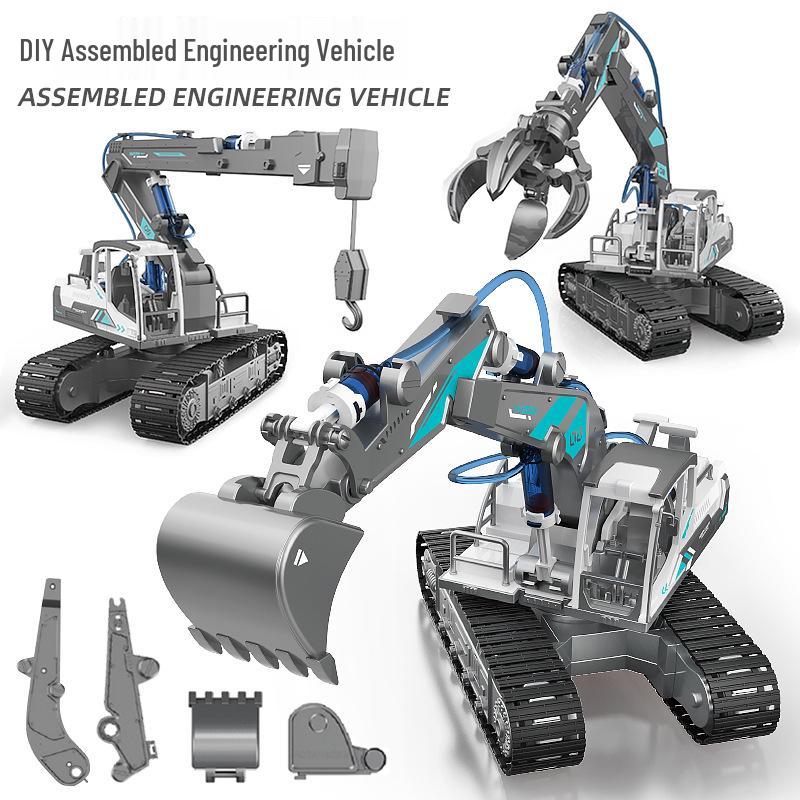 Hydraulic DIY Engineering Vehicle STEM Science Kit: Tracked Bulldozer Excavator Toy