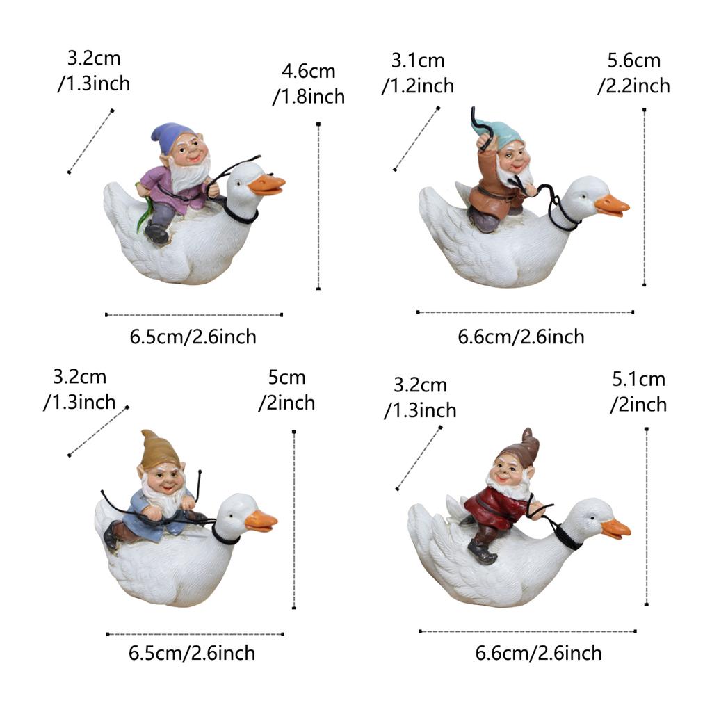 4-piece set of resin crafts for duck riding dwarves, garden flower pots and bonsai statues in the courtyard, decorative statues