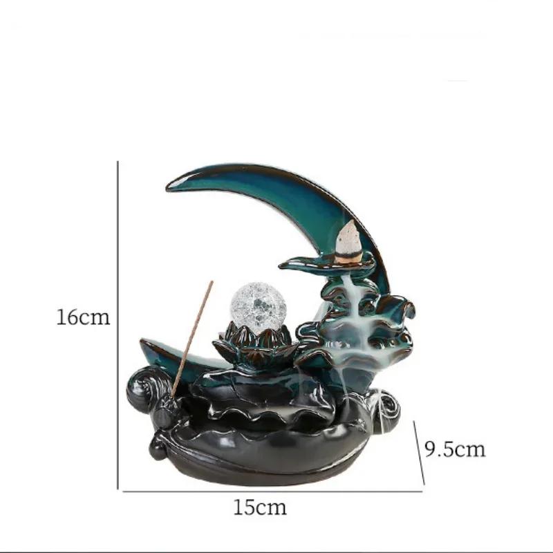Moonlight Over The Lotus Pond Ceramic Handicrafts Home Ornament Waterfall Backflow Incense Burner Stick Incense Holder