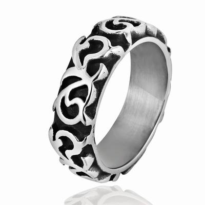 Titanium Steel Retro All-match Carved Ring Punk Rock Trendy Men's Stainless Steel Flower Ring