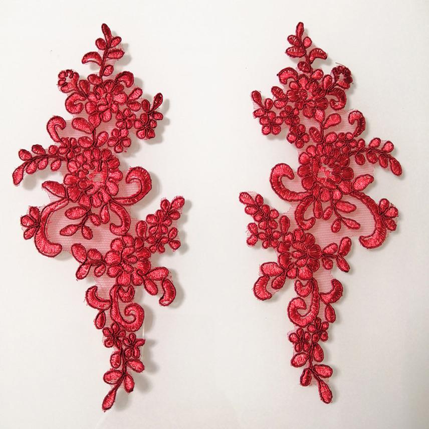 1Pair Embroidery Flower Lace Applique Sew On Patch Fabric Collar Trim Patches Crafts Stickers Neckline DIY Sewing Decoration