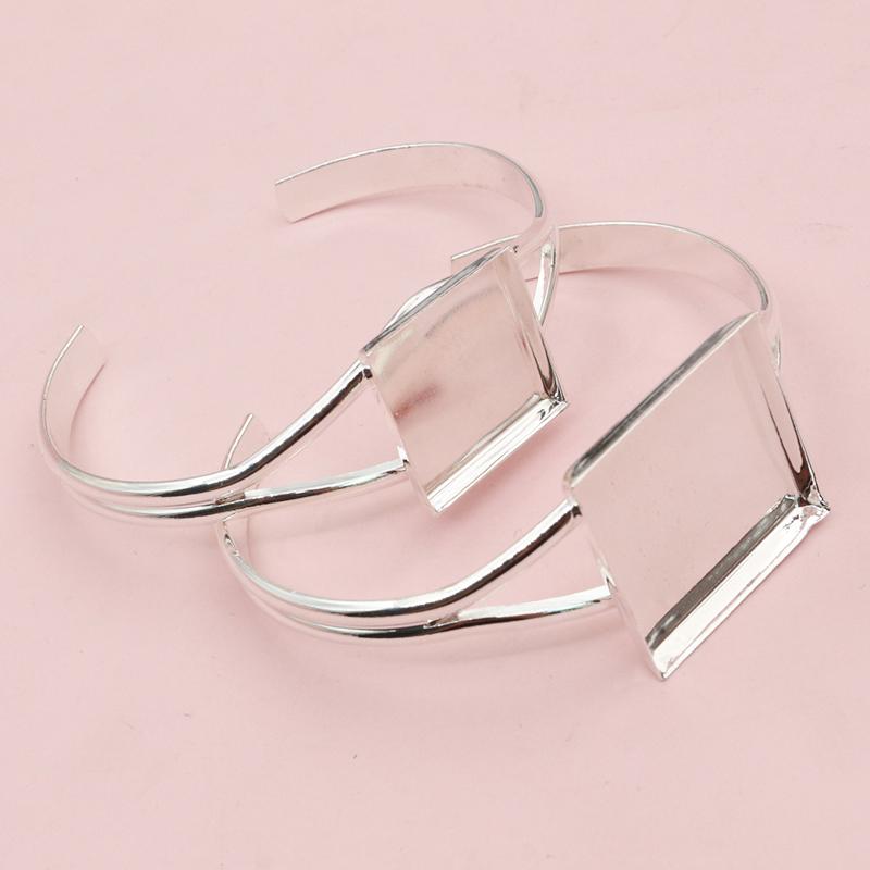 1 Piece Fit 20mm/25mm Square Cabochons Bangle Bracelet Blank Base Setting Tray Bezel DIY Jewelry Making Accessories Findings
