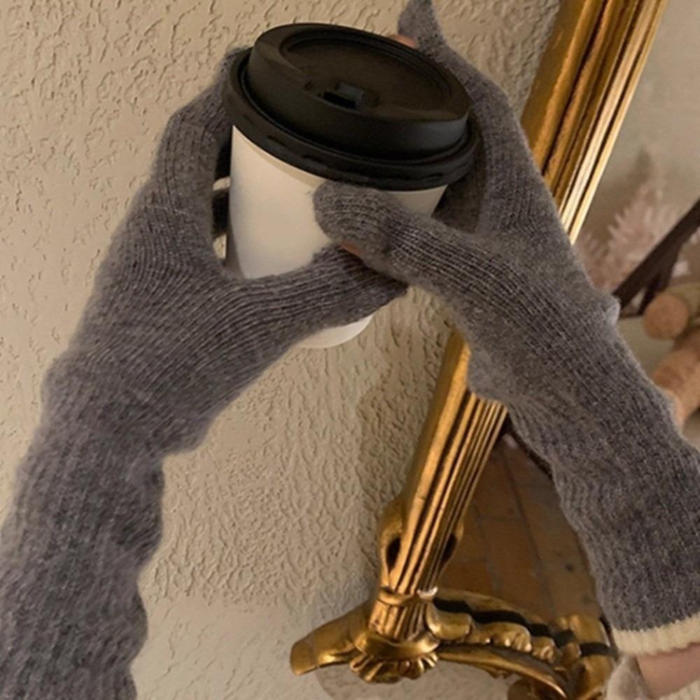 Stretch Yarn Knit Gloves Finger Opening Design Thermal Gloves Full Finger Gloves Winter Season