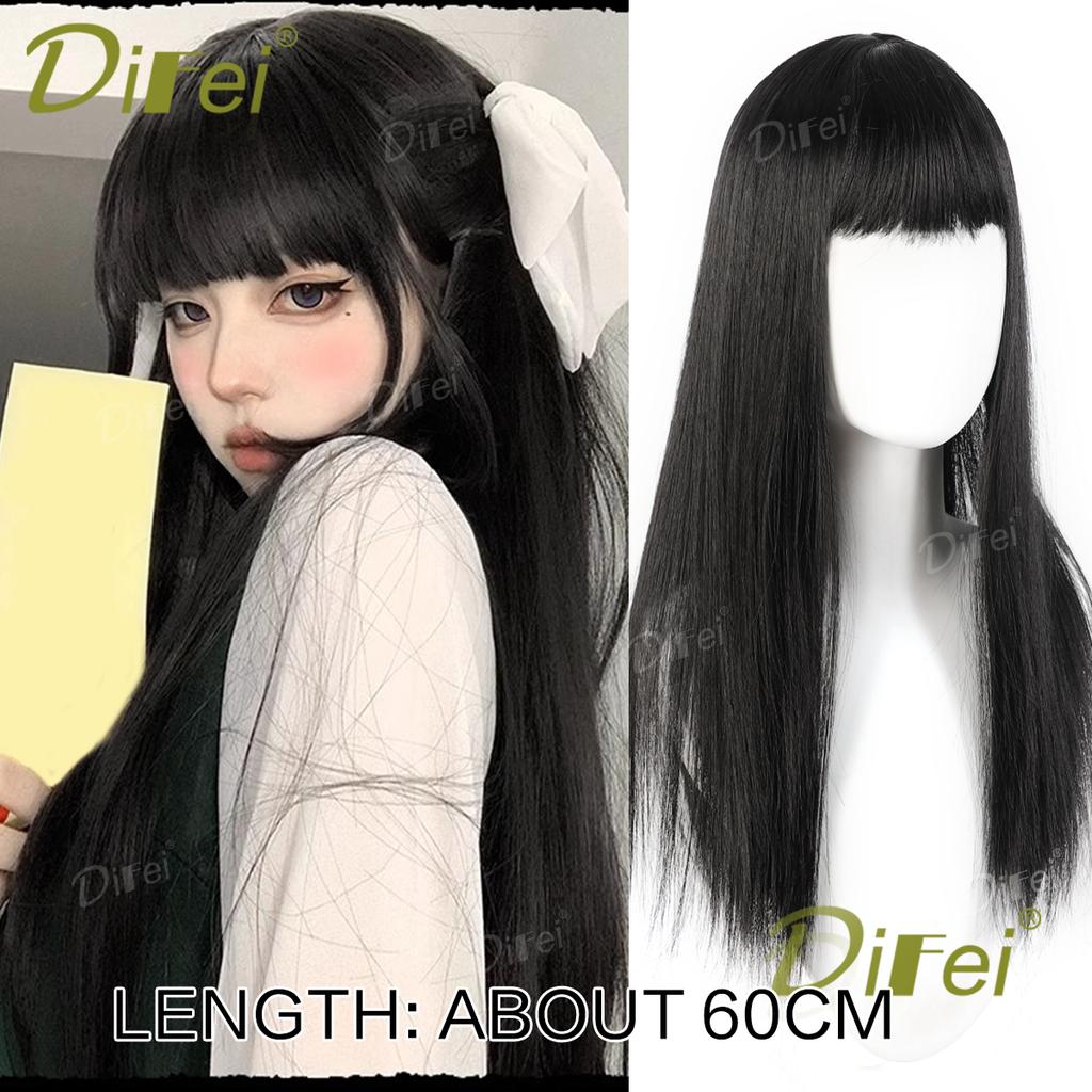 Platinum Blonde Straight Synthetic Cosplay Wig Straight Hair Wig With Straight Bangs Suitable For Women Halloween Christmas Wear