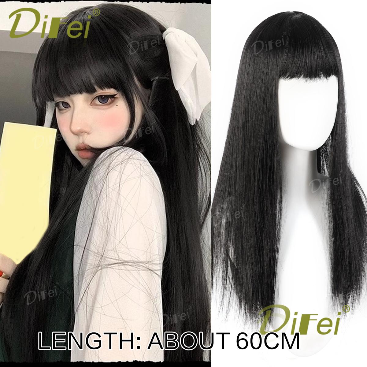Platinum Blonde Straight Synthetic Cosplay Wig Straight Hair Wig With Straight Bangs Suitable For Women Halloween Christmas Wear