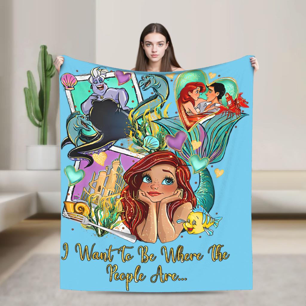 Flounder Sebastian and Ariel Wool Blankets Little Mermaid Vintage Throw Blankets for Home Hotel Sofa 200x150cm Rug Piece