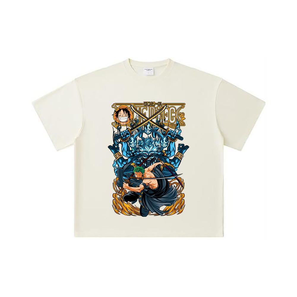 260 GSM Double Yarn 32 Count 100% Cotton One Piece V8 Zoro Print Unisex Heavy Cotton T Shirt