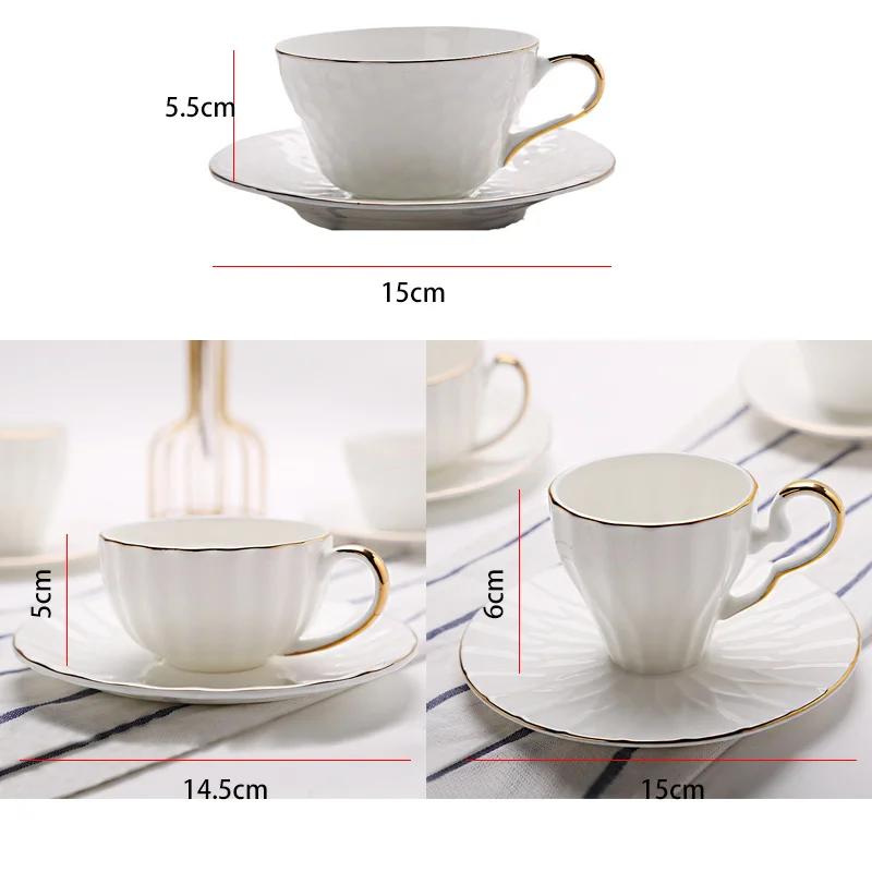 Bone China Coffee Cup and Plate Handmade Gold Embossed Ceramic Cup European Afternoon Tea Ceramic Cup Plate Porcelain Tea Mug