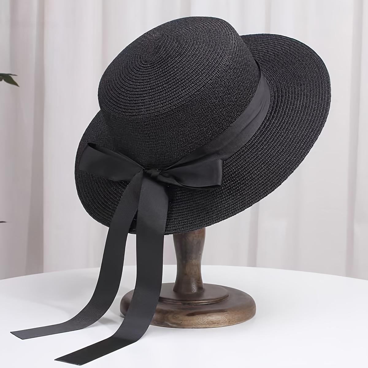 

Женская широкополая соломенная шляпа от солнца — дышащая, с защитой от ультрафиолета, фетровая шляпа с широкими полями для летних прогулок и пляжных поездок, защита от солнца летом чёрный