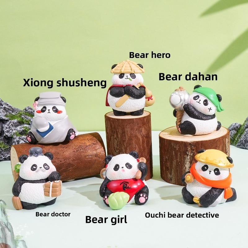Adorable Resin Wood Carving Panda Figurine. Creative and Exquisite Panda Decorative Item for The Desktop. Cultural and Creative Product.