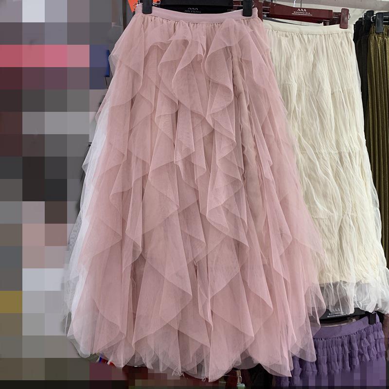 Irregular Mesh Women's Skirt Autumn/Winter 2025: Multi-Layer Cake Puffy Long Skirt, Super Fairy Temperament Dress