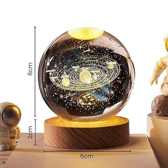 3D Galaxy Crystal Ball Night Lamp Engraved USB Table LED Wooden Light for Home Office Decoration and Birthday Gift