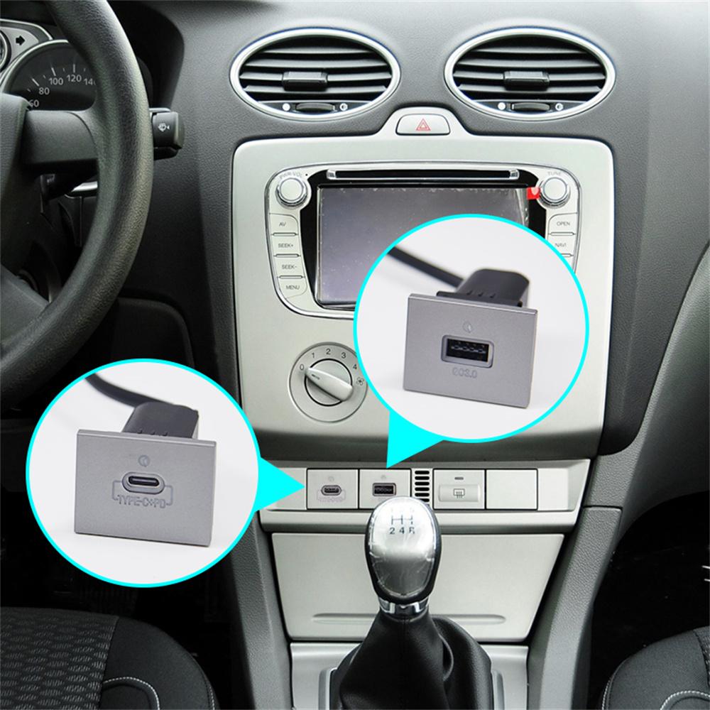 USB-A QC3.0 USB-C PD Fast Charger Socket Panel Mount For Ford Focus MK2 2005-09