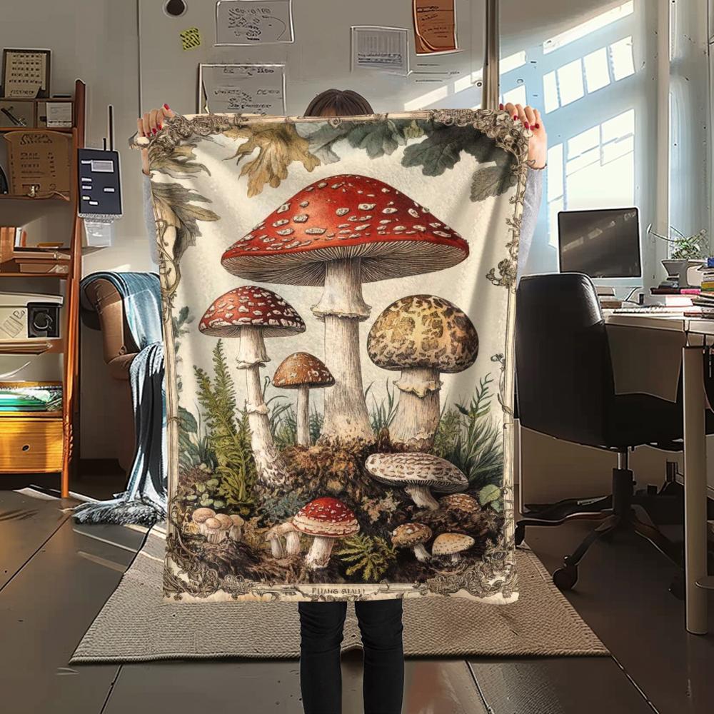 

1Pc Mushrooms Flowers Print Flannel Blanket, High quality Comfortable for All Seasons, Home Decor, Warmth and Comfort, Perfect for Gifts 80cm x 120cm