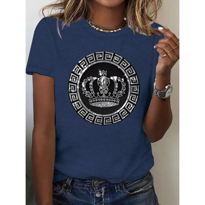 

Женская свободная и модная футболка с короткими рукавами и принтом короны XXL королевский синий