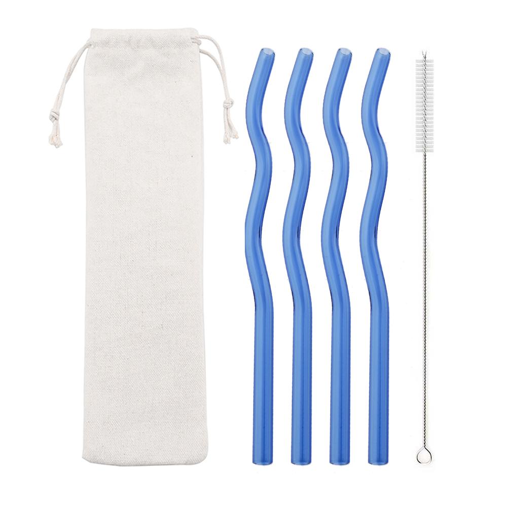 6Pcs/Set Glass Straws Wavy Reusable Drinking Straws Colorful Eco-friendly Straws for Drinks Coffee Milk Tea Straw Barware