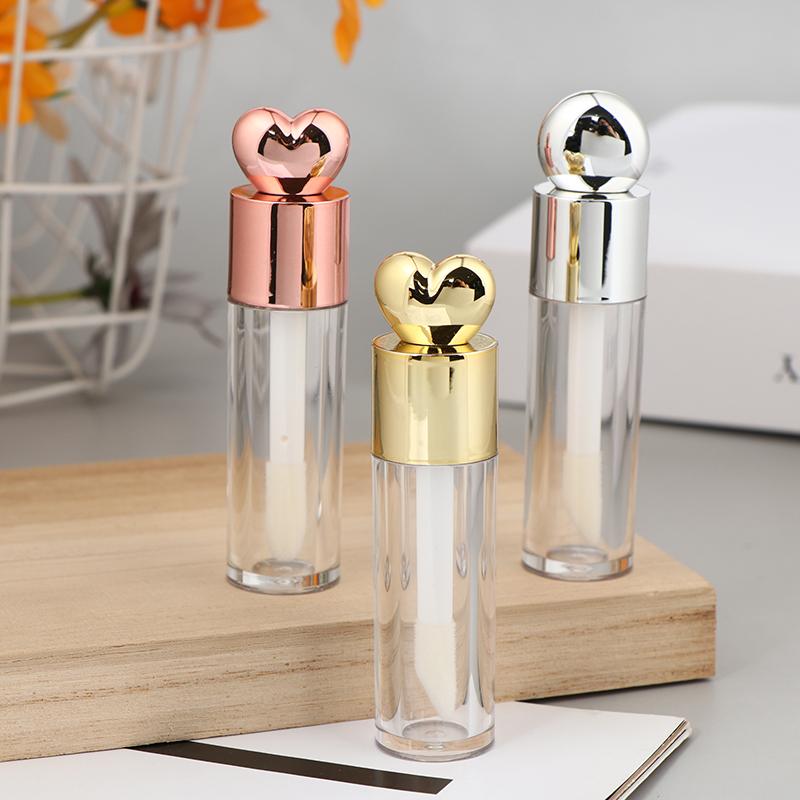 Tubo de Gloss para Lábios Galvanizado de 5ml Rosa Translúcido/Dourado/Prateado Haste Grossa Cabeça de Pincel Grande Frasco Vazio Recipiente para Gloss de Lábios