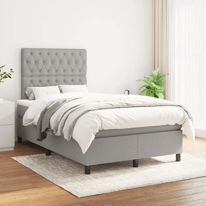 Maison Exclusive - Bettlattenrost und Matratze hellgrau 120x190 cm Stoff