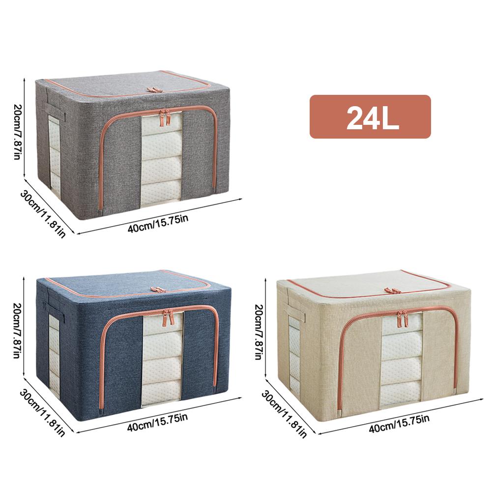3Pcs Stackable Storage Boxes Reusable Linen Carrying Container Waterproof Closet Zippers Container for Holiday Decorations Books