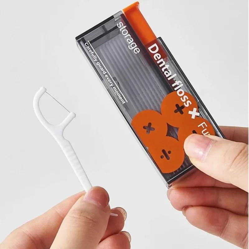 1-10Sets Portable Floss Holder Automatic Ejectable Includes 10Pcs Floss Organizer Press-on Carry-on Disposable Flossing Sticks