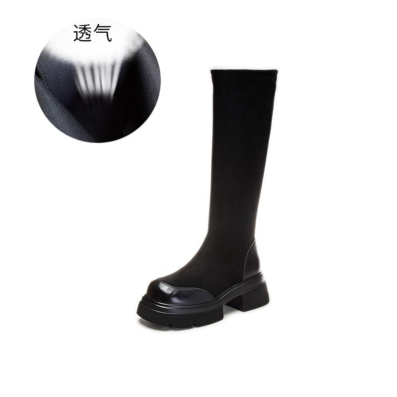 

Новые рыцарские ботинки женские осенние женские эластичные ботинки на толстом каблуке повседневные с круглым носком универсальные ботинки Мартина женские 40 чёрный