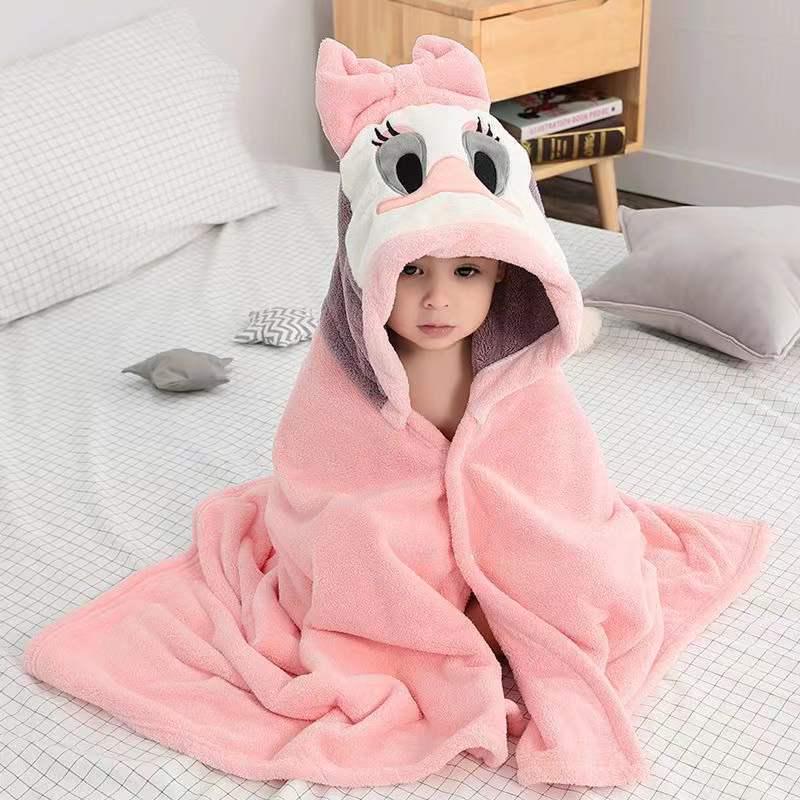Children's Hooded Coral Fleece Bathrobe - Soft, Absorbent Cape Towel for Boys & Girls.