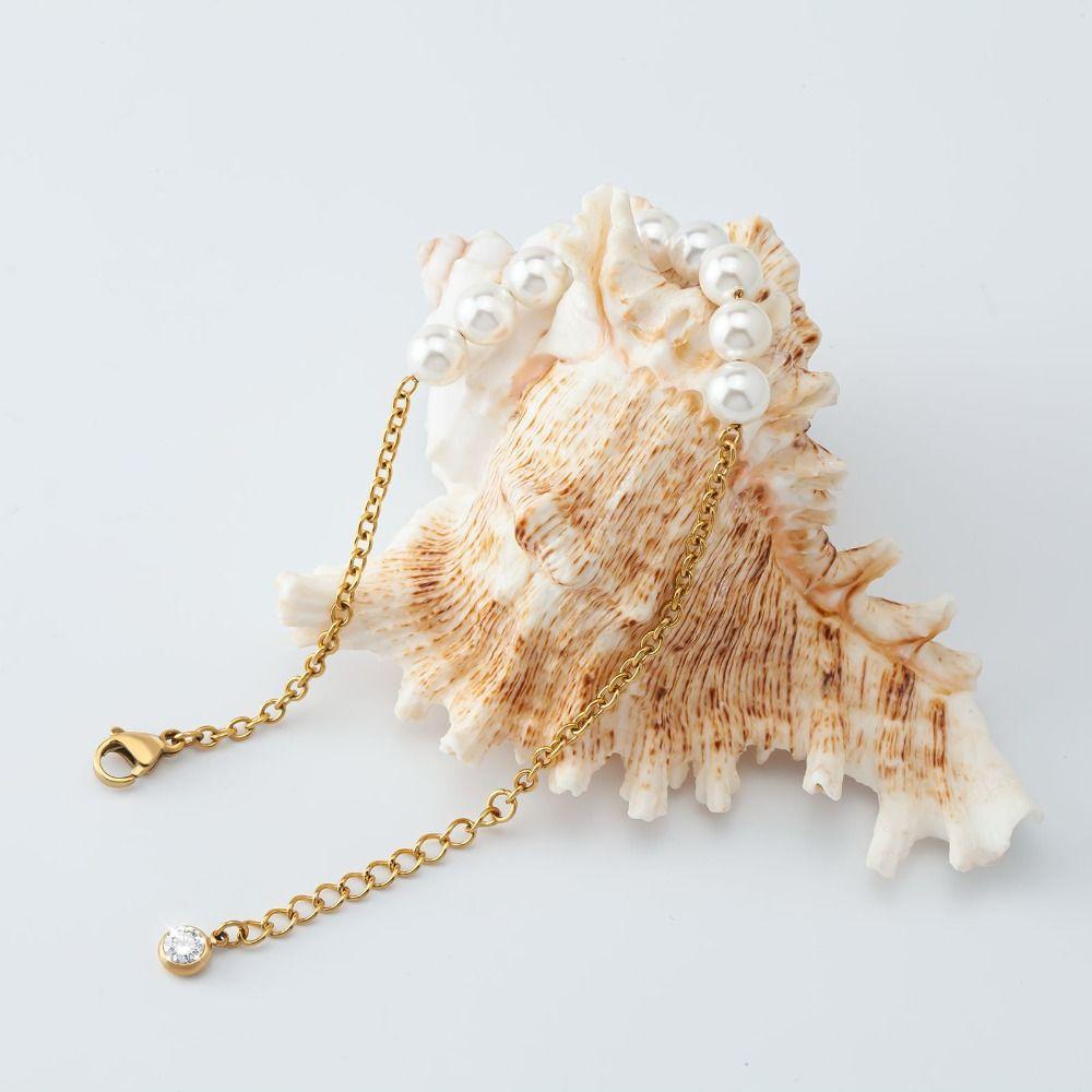 Steel Chain Pearl Bracelets Gold Color Beads Bracelets Dainty Simple Thin Pulseras  Party Wedding