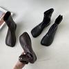 Mango Head Short Boots Women's Spring and Autumn Single Boots 2025 New Square Head Soft Leather Elastic Skinny Chelsea Martin Boots