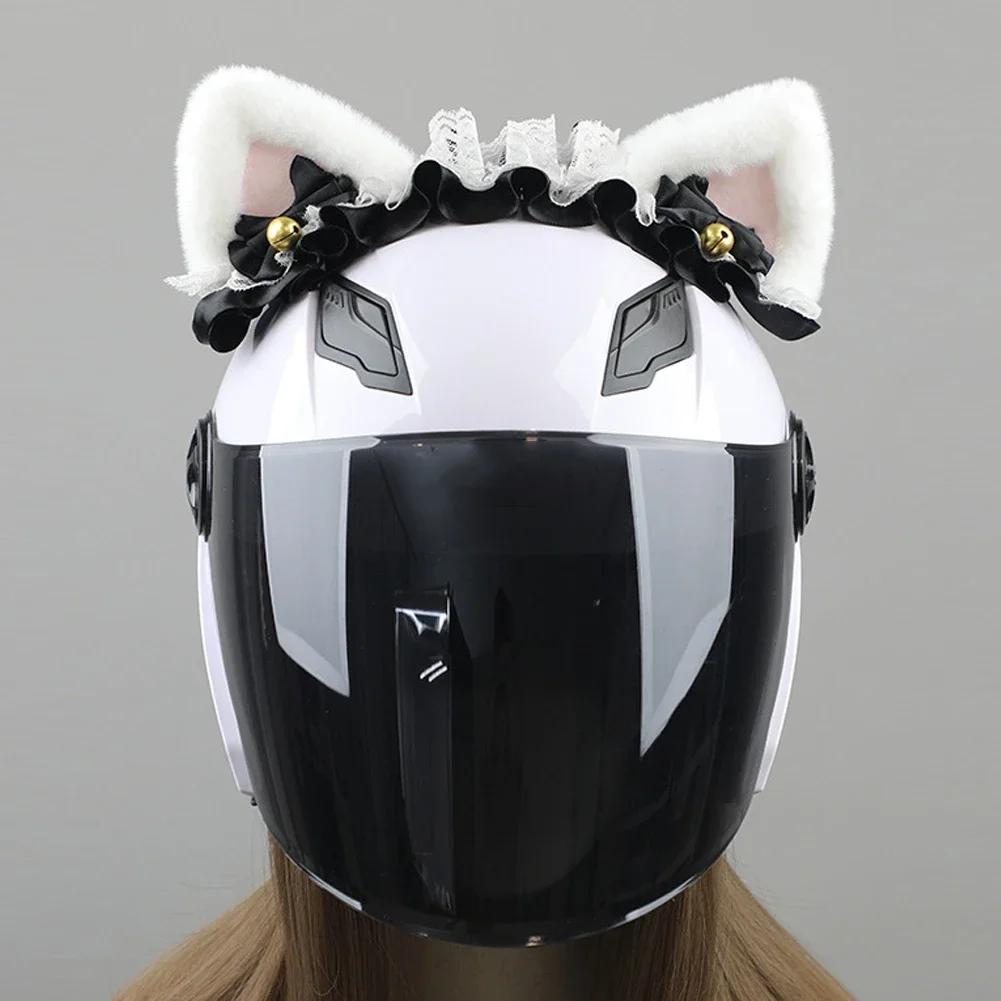 1Pc Creative Maid Cute Plush Ears Decorate Motorcycle Helmet Motocross Helmet Decor Sticker Accessories Cosplayer Styling