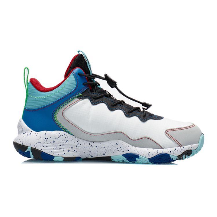 Li Ning Youth Pioneer Spirit I TD Comfortable Non-Slip Wear-Resistant Breathable Mid-Top Basketball Shoes Kids Basketball Shoes White Gray YKBR050-3