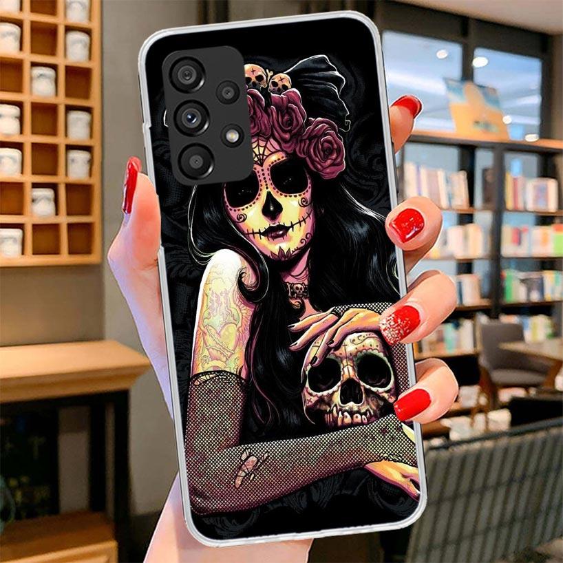 Catrina Beautiful Rose Girl Skull Phone Case For Samsung Galaxy A17 A37 A57 A16 A26 A36 A56 A15 A25 A35 A55 A14 A24 A34 A54 A13