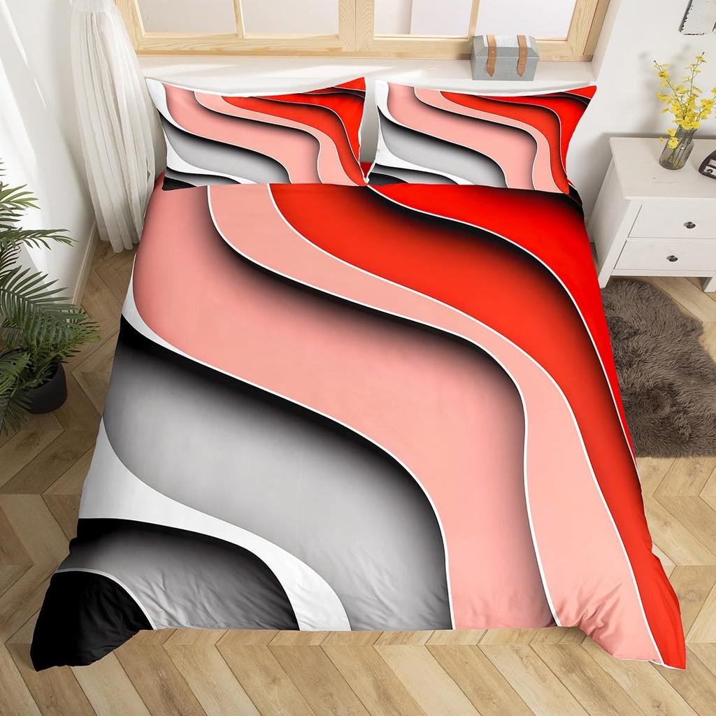 Hawaiian Beach Abstract Duvet Cover King Size Ocean Wave Set Gradient Stripe Bedding Modern Minimalist Room Decor 3 Piece Set