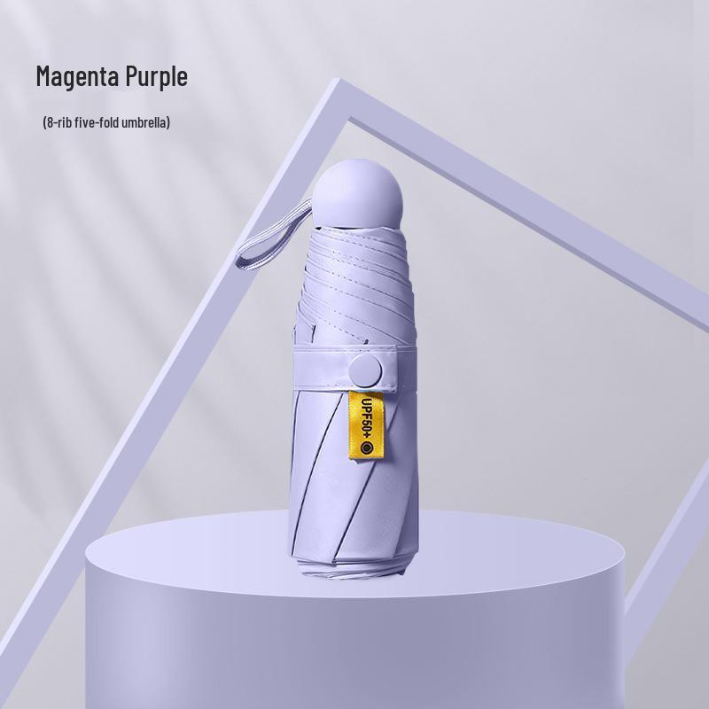Compact Black Capsule Umbrella with UV and Rain Protection - Five-Fold Design