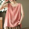 Women Vest Round Solid Color Tank Loose Fit Tops Solid Color Neck Sleeveless Thin Sport Vest