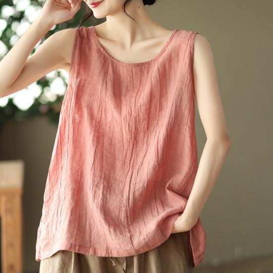 Women Vest Round Solid Color Tank Loose Fit Tops Solid Color Neck Sleeveless Thin Sport Vest