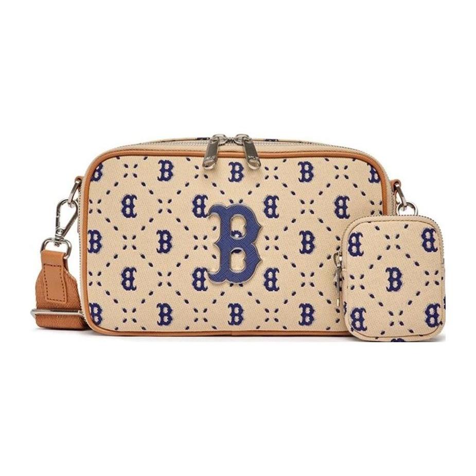 New MLB Monogram Collection Artificial Leather Camera Bag, Shoulder Bag, Crossbody Bag Regular Unisex Beige 3ACRM013N-GP001C