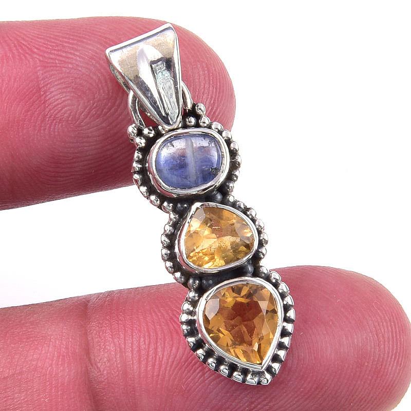 

Natural Citrine, Kyanite 925 Solid Sterling Silver Jewelry Pendant 1.25 Z6G85