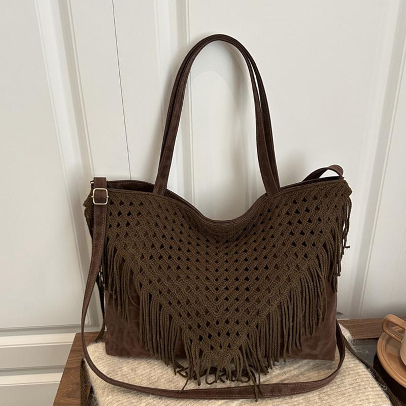 

Yogodlns Тканая сумка-тоут женская сумочка кожаная на плечо модные сумки-тоут кроссбоди большой вместимости дорожные сумки-мессенджеры 43x9.5x28cm кофейный