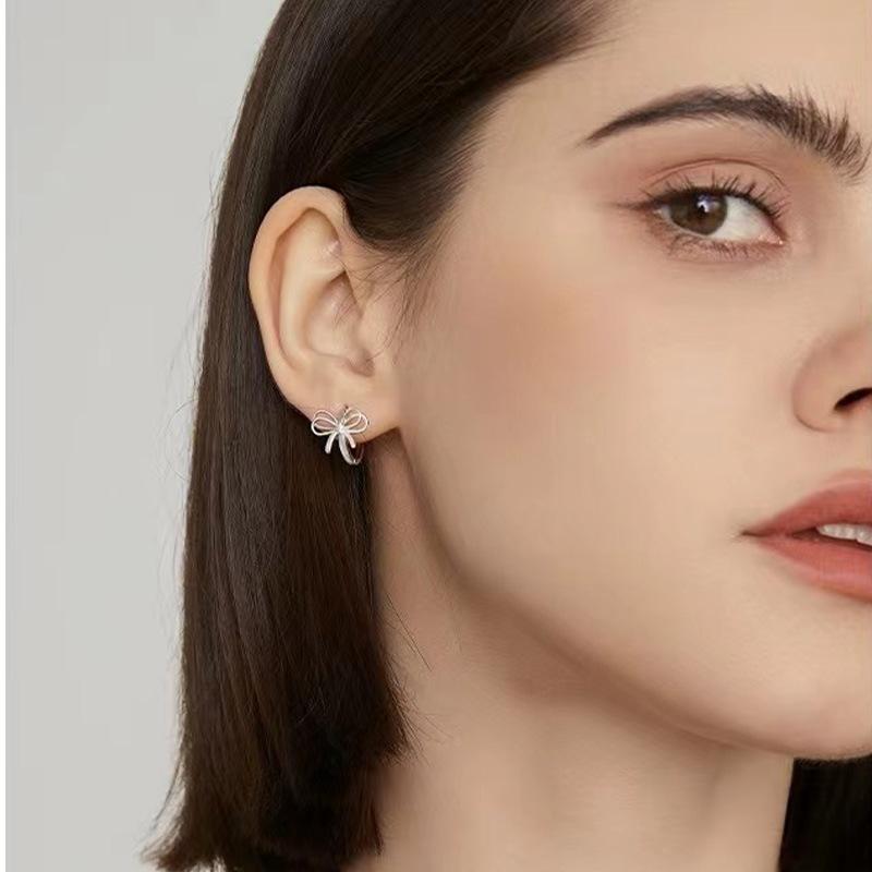 Argint Sterling S925 Clip de Ureche cu Fundiță Dulce Design de Interes Special Stil Francez Sens Înalt Accesorii de Damă Modă