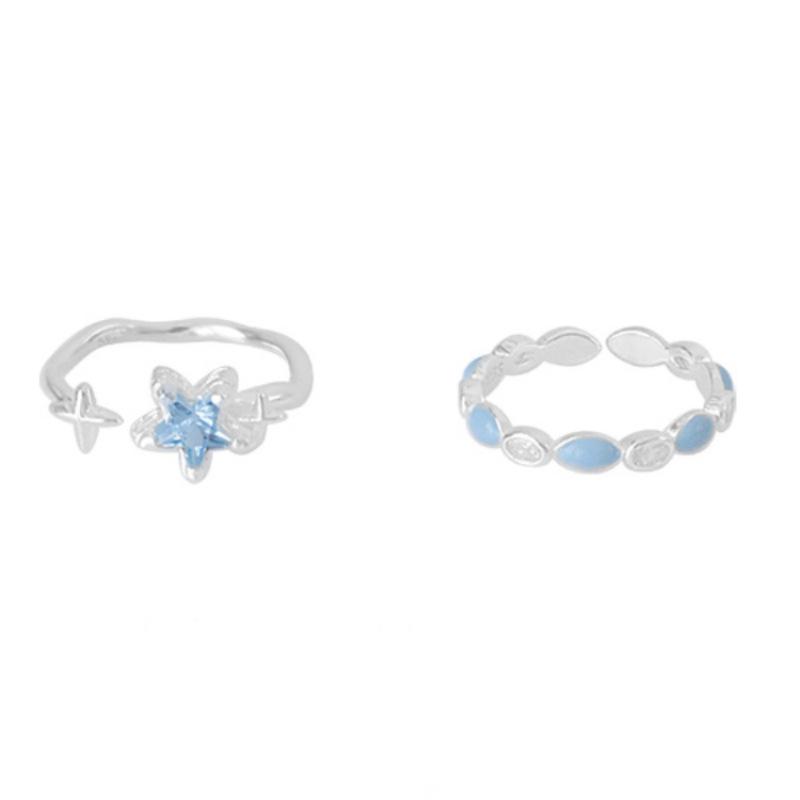 Nischen Damen Blauer Stern Verstellbarer Stapelbarer Mode Ring