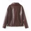 Vintage Solid Color Lapel Zipper Leather Outwear Casual Long Sleeved Elastic Short Women Coat Fall Commuting Street Jacket