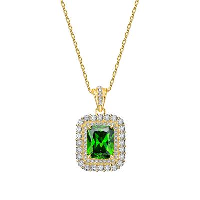 New Emerald 8 *10 Gem Necklace for Women Elegant Luxury Banquet Sterling Silver Clavicle Chain